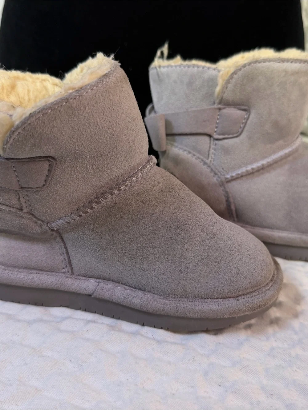 BearPaw Kids Taupe Shearling-Lined Ankle Boots